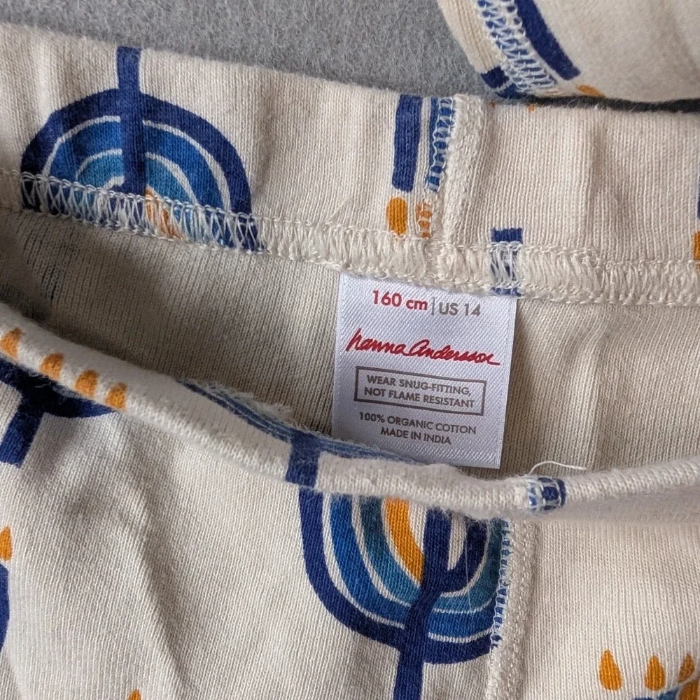 Hanna Andersson Pajama Set‎ Cream Menorah Hanukkah Organic Cotton Kids 14 / 160